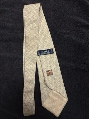 Hermes Beige and Light Blue Patterned Silk Tie